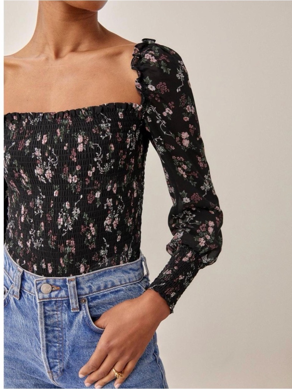 Reformation Pinto Top In Jolene Ditsy Floral Black & Light Pink Women’s Size XS